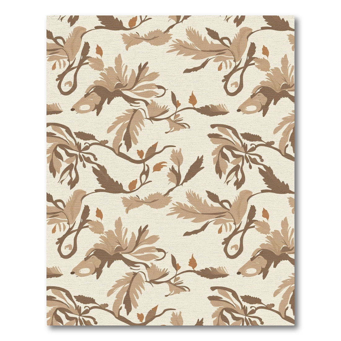 Brown and Beige Floral Branches Rug