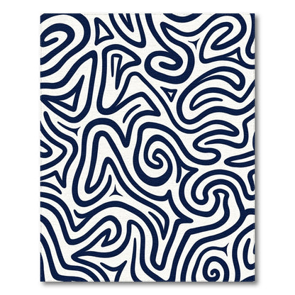 Navy Wavy Lines Abstract Rug