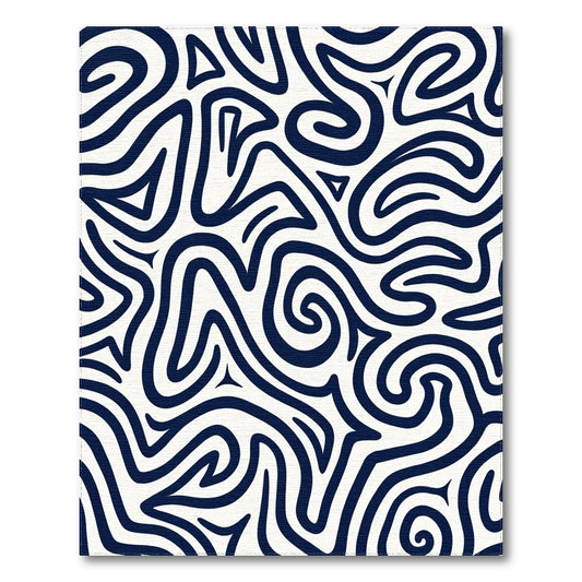 Navy Wavy Lines Abstract Rug