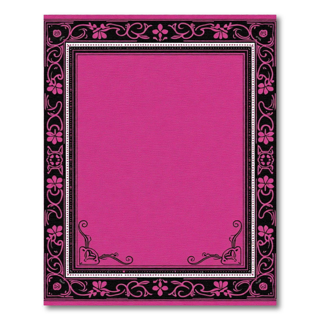Vibrant Magenta Floral Scroll Frame Rug
