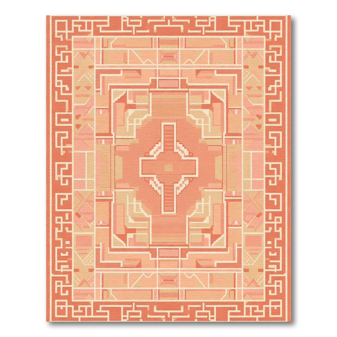 Coral Geometric Staircase Arch Motif Rug