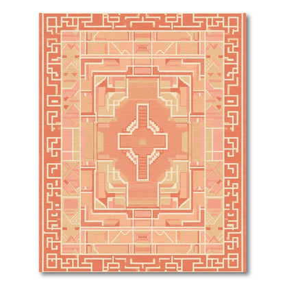 Coral Geometric Staircase Arch Motif Rug
