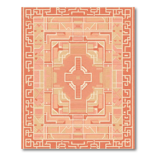 Coral Geometric Staircase Arch Motif Rug