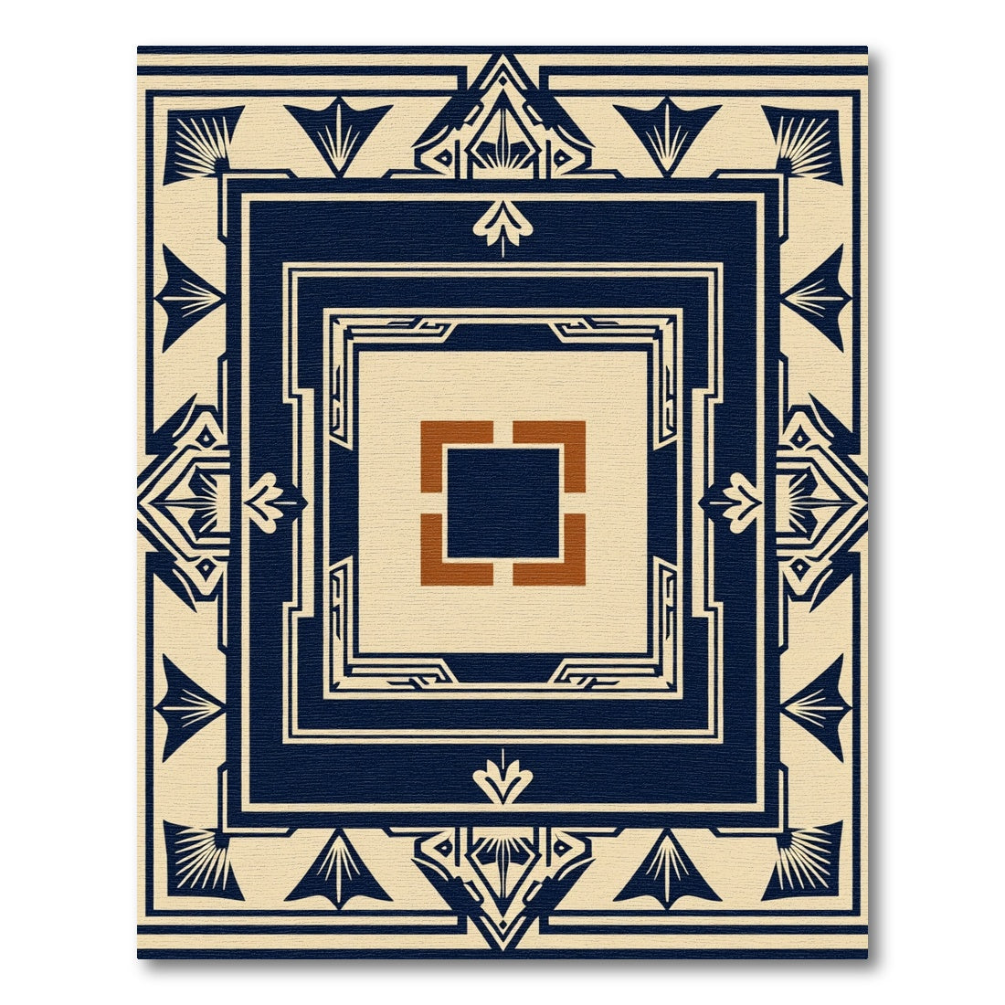 Navy Cream Geometric Art Deco Square Rug