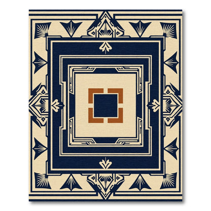 Navy Cream Geometric Art Deco Square Rug