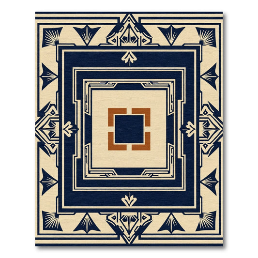Navy Cream Geometric Art Deco Square Rug
