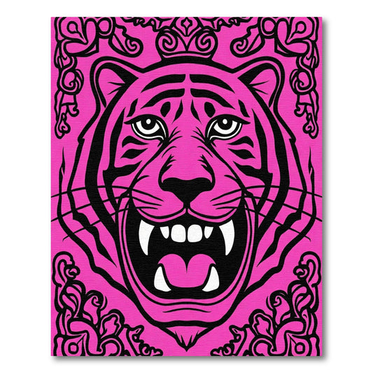 Fierce Pink Tiger Crowned Regal Roar Rug