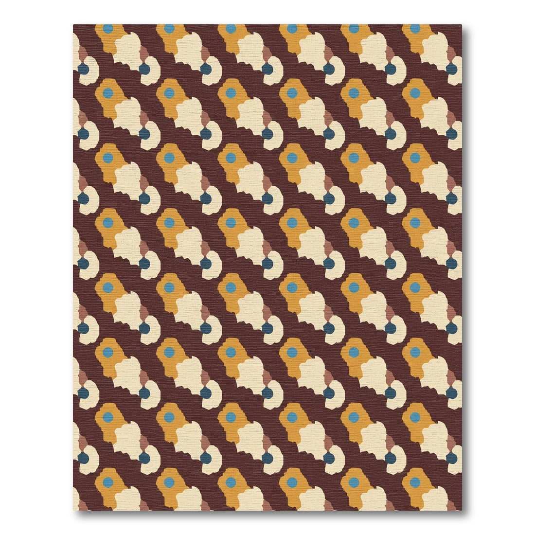 Mid-century Mustard Blue Abstract Arrangement Rug