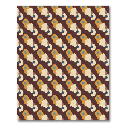 Mid-century Mustard Blue Abstract Arrangement Rug