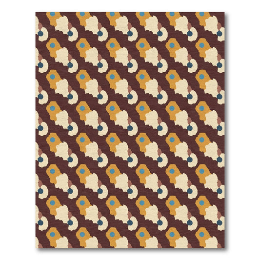Mid-century Mustard Blue Abstract Arrangement Rug