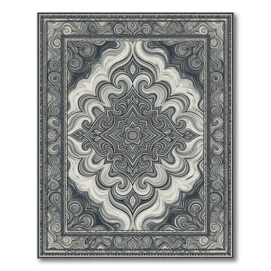 Traditional Persian Mandala Black White Mandala Persian Area Rug