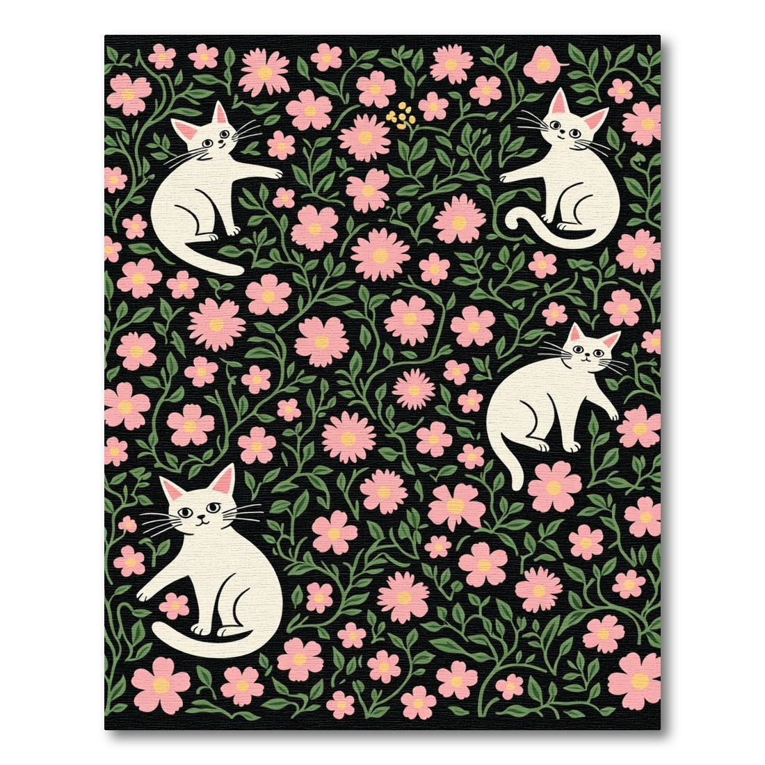 Pink Floral Garden Cats Rug