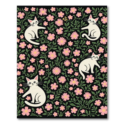 Pink Floral Garden Cats Rug