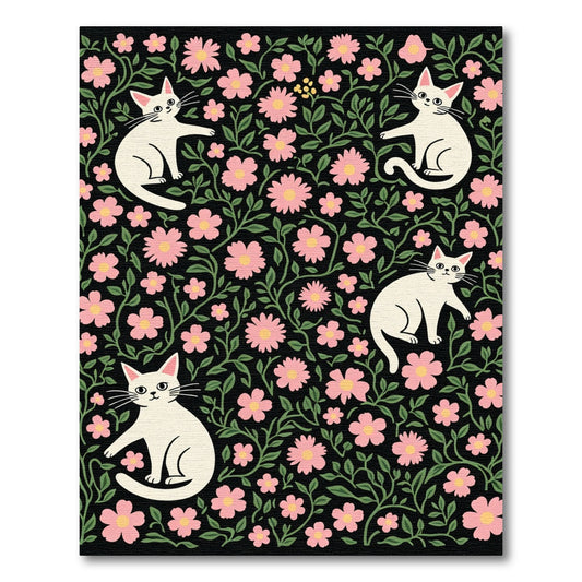 Pink Floral Garden Cats Rug