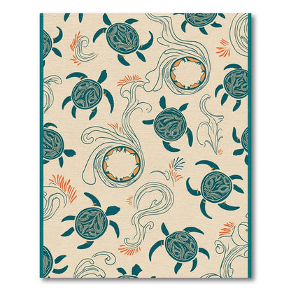 Coastal Teal Turtle Wave Harmony Rug