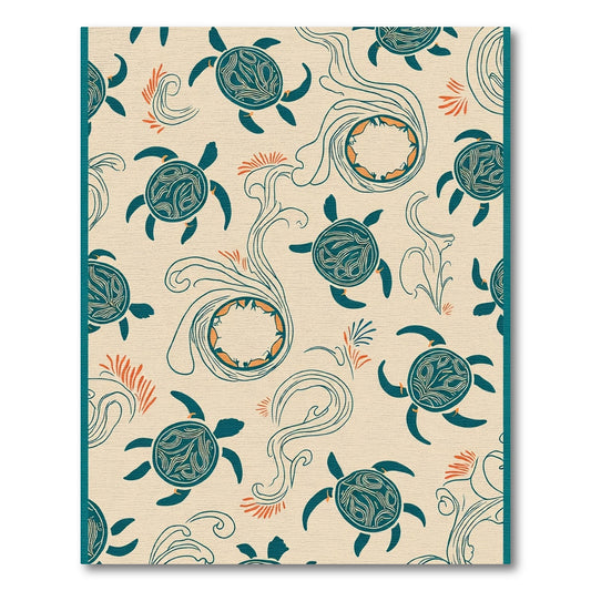 Coastal Teal Turtle Wave Harmony Rug