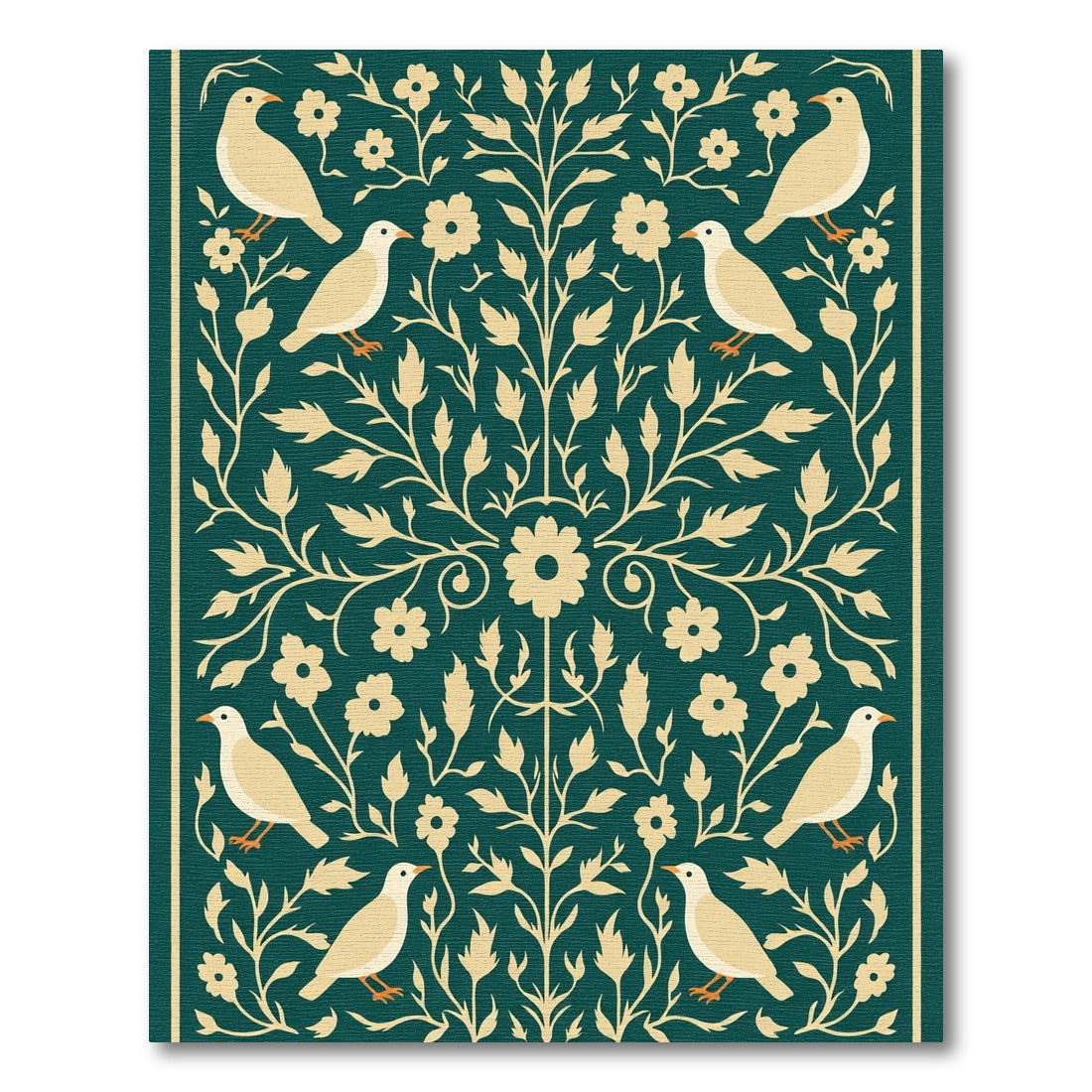 Cream Birds Floral Vine Art Rug