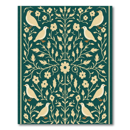 Cream Birds Floral Vine Art Rug