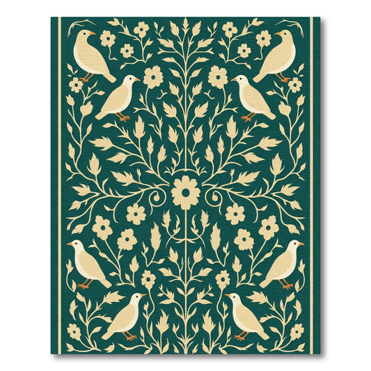 Cream Birds Floral Vine Art Rug