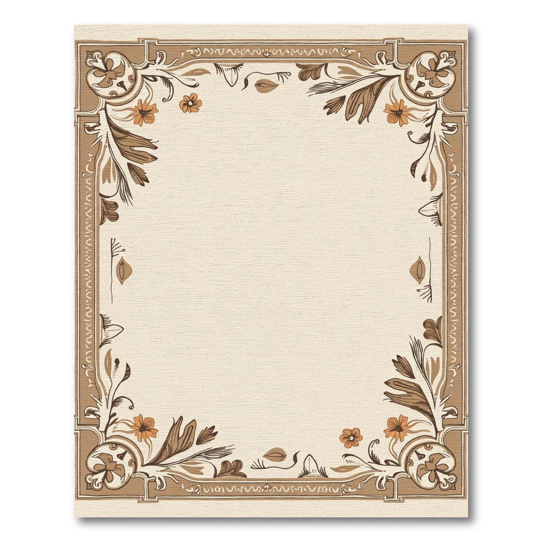 Brown Orange Floral Border Art Rug