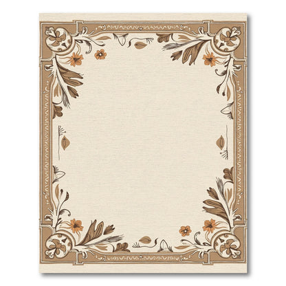 Brown Orange Floral Border Art Rug