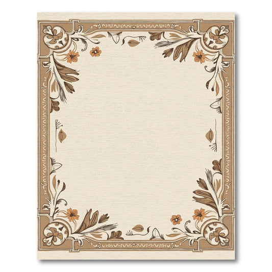 Brown Orange Floral Border Art Rug