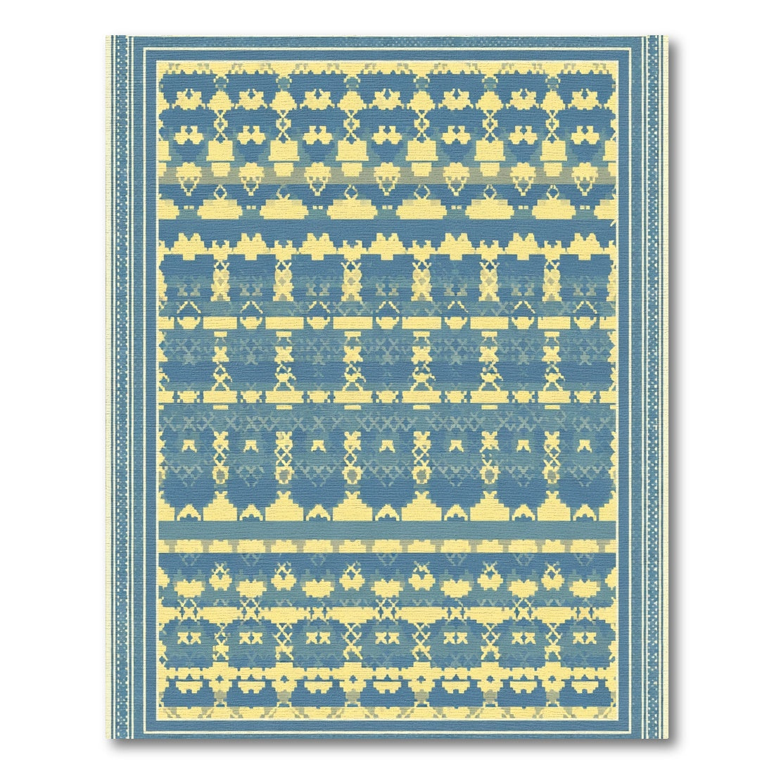 Blue Yellow Pixelated Geometric Borders Rug