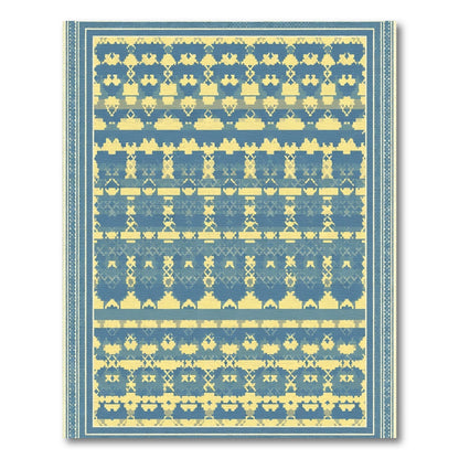 Blue Yellow Pixelated Geometric Borders Rug