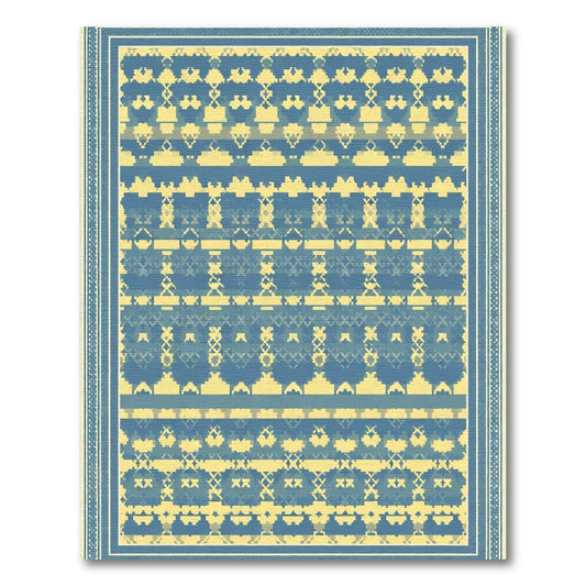 Blue Yellow Pixelated Geometric Borders Rug
