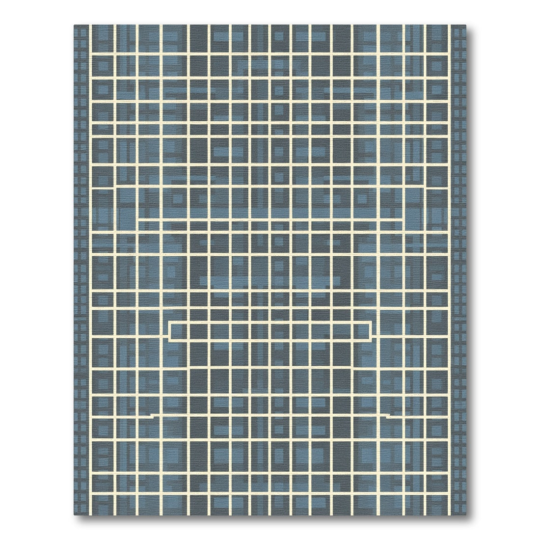 Blue Cream Grid Abstract Squares Rug