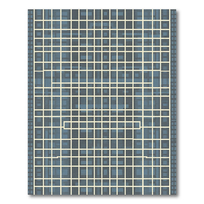 Blue Cream Grid Abstract Squares Rug