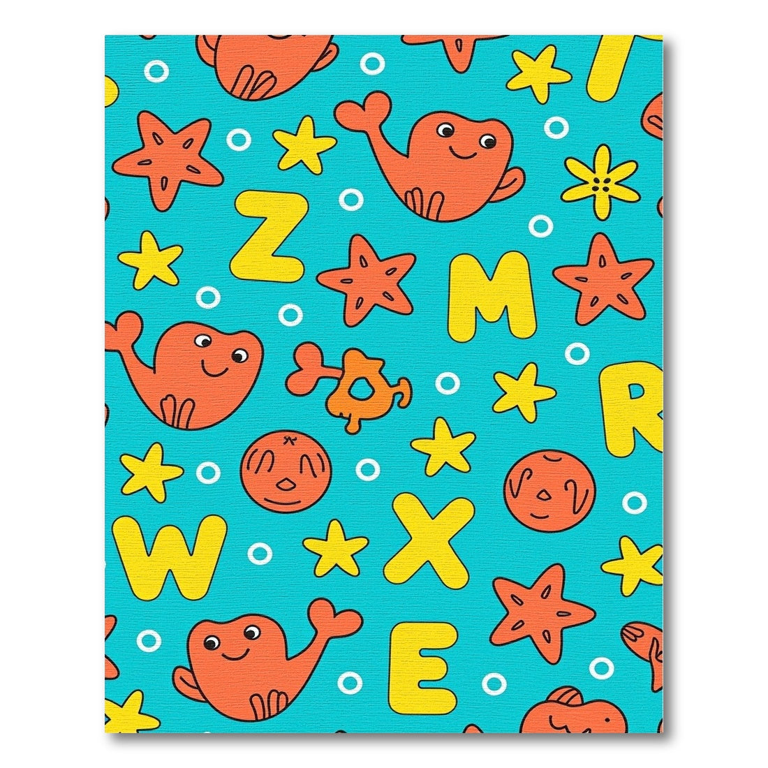 Whimsical Orange Whale Alphabet Aquatic Rug