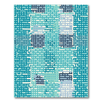 Teal Blue Brick Weave Geometric Rug
