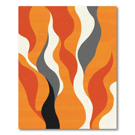 Orange Cream Gray Abstract Waves Rug