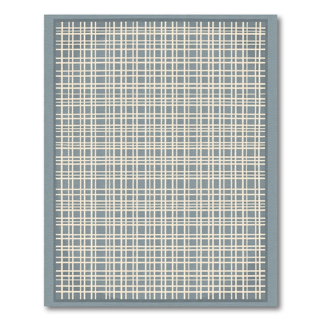 Pale Blue Tan Plaid Grid Rug