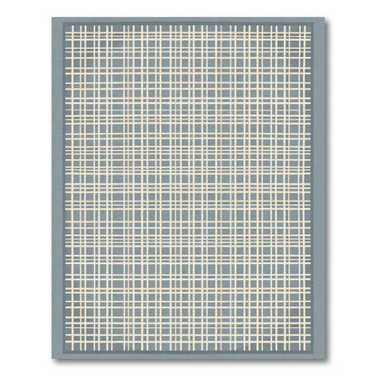 Pale Blue Tan Plaid Grid Rug