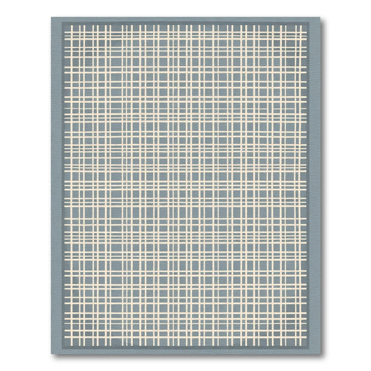 Pale Blue Tan Plaid Grid Rug