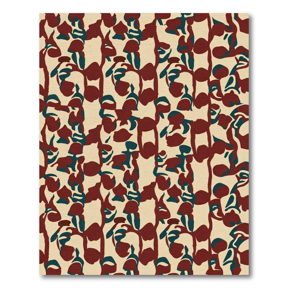Crimson Teal Abstract Organic Shapes Rug