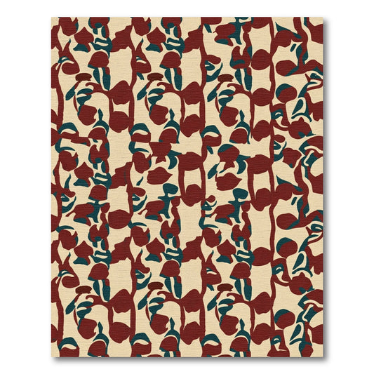 Crimson Teal Abstract Organic Shapes Rug