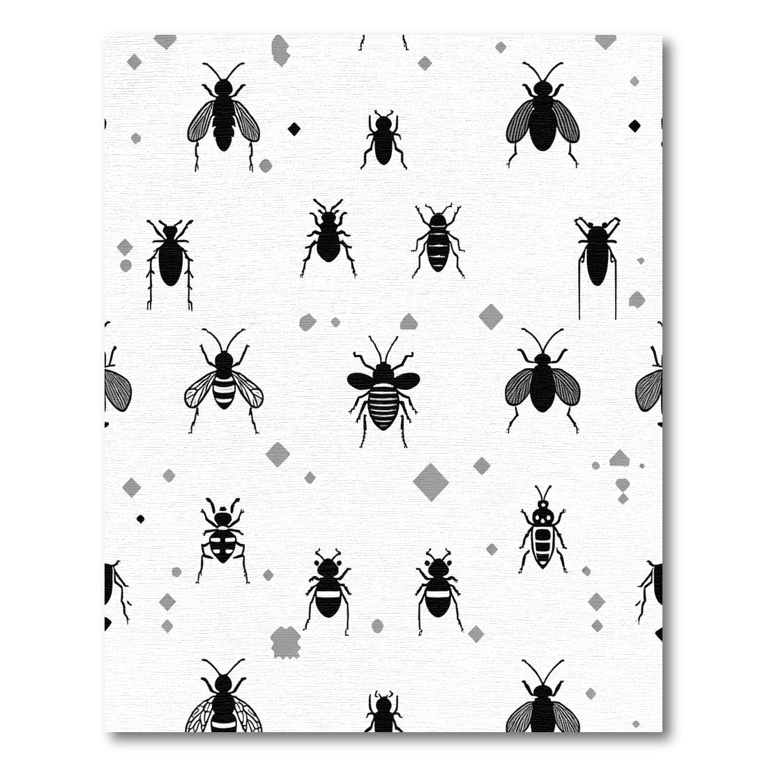Black Insect Scatter On White Field Rug