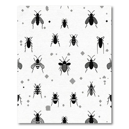Black Insect Scatter On White Field Rug