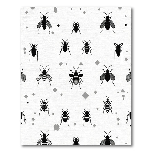 Black Insect Scatter On White Field Rug