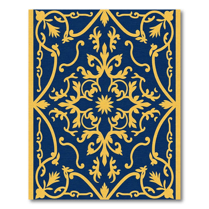 Golden Filigree on Navy Blue Rug