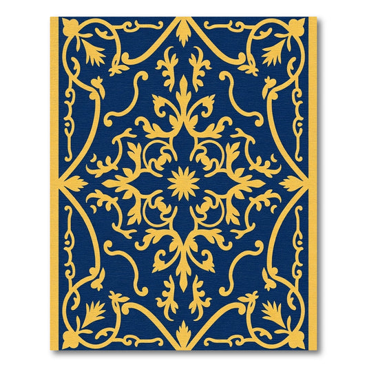 Golden Filigree on Navy Blue Rug
