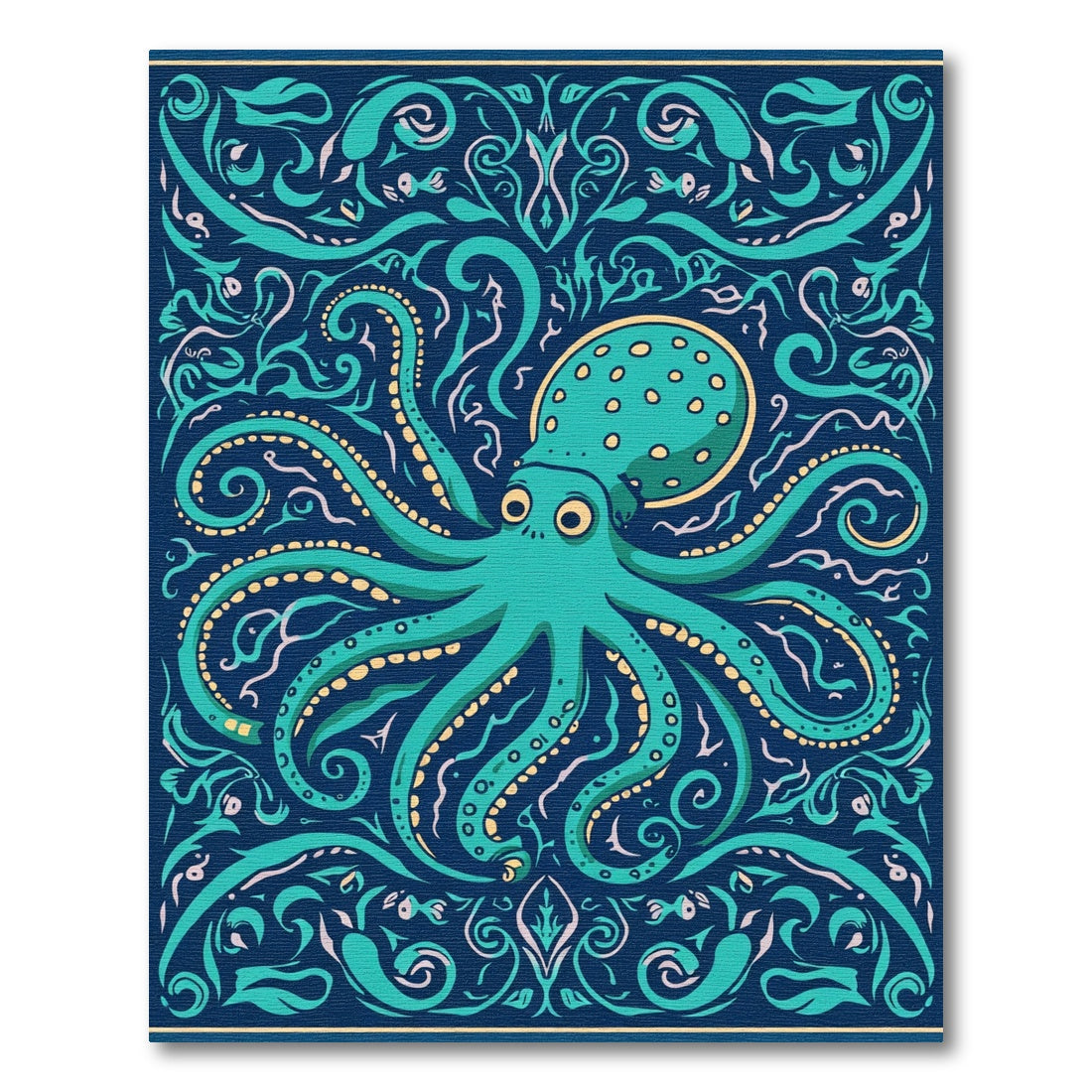 Teal Octopus Folk Art Rug