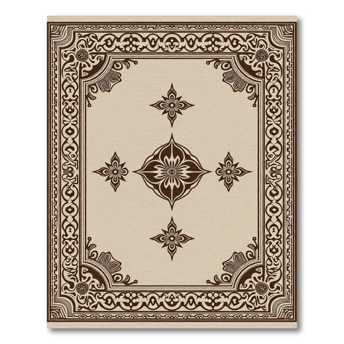 Antique Sepia Floral Medallion Border Rug