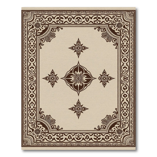 Antique Sepia Floral Medallion Border Rug