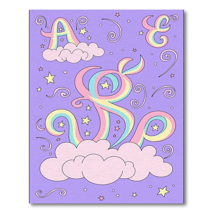 Pastel Rainbow Swirls Clouds Stars Rug