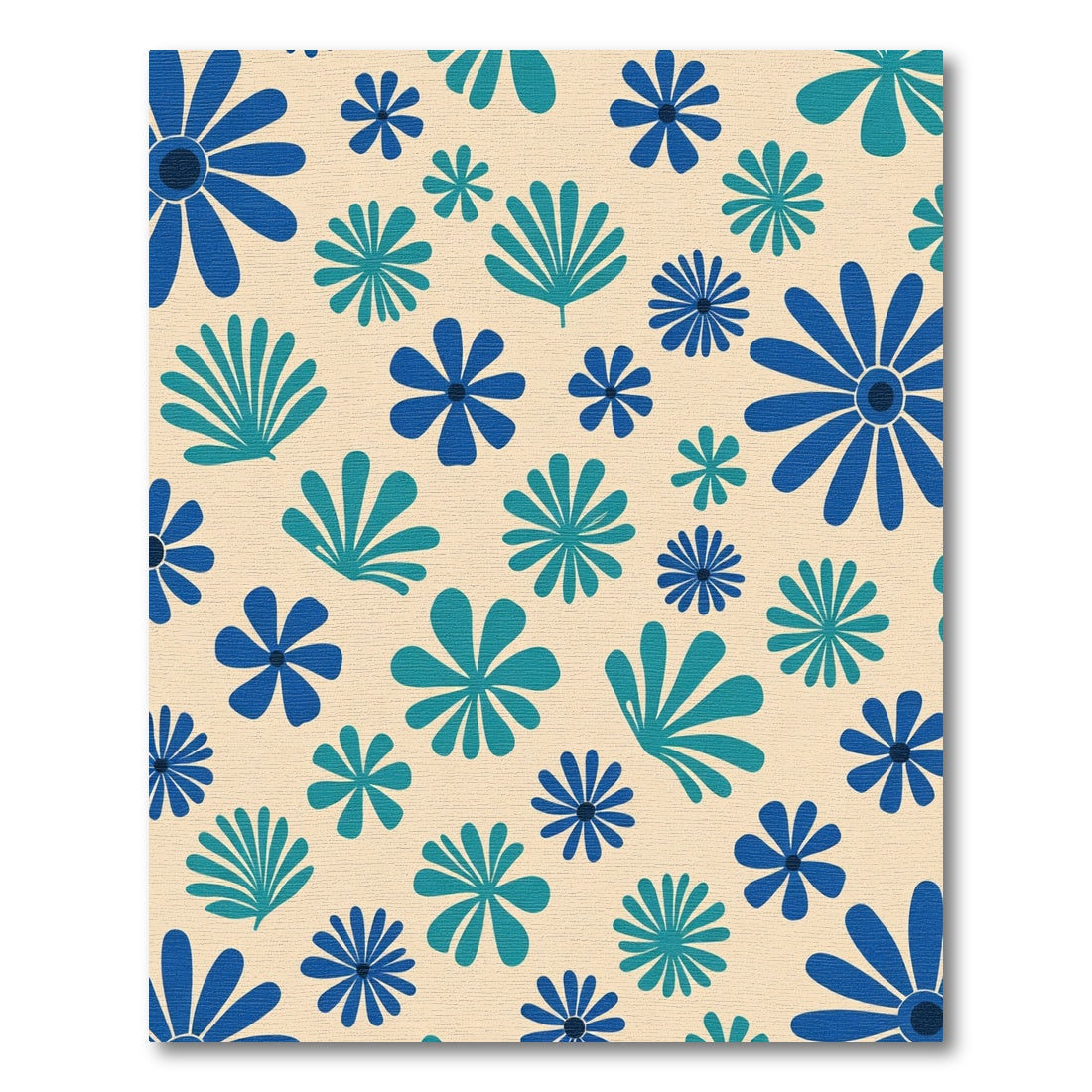 Retro Blue Flower Garden Rug
