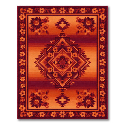 Southwestern Red Geometric Area Rug with Floral Border